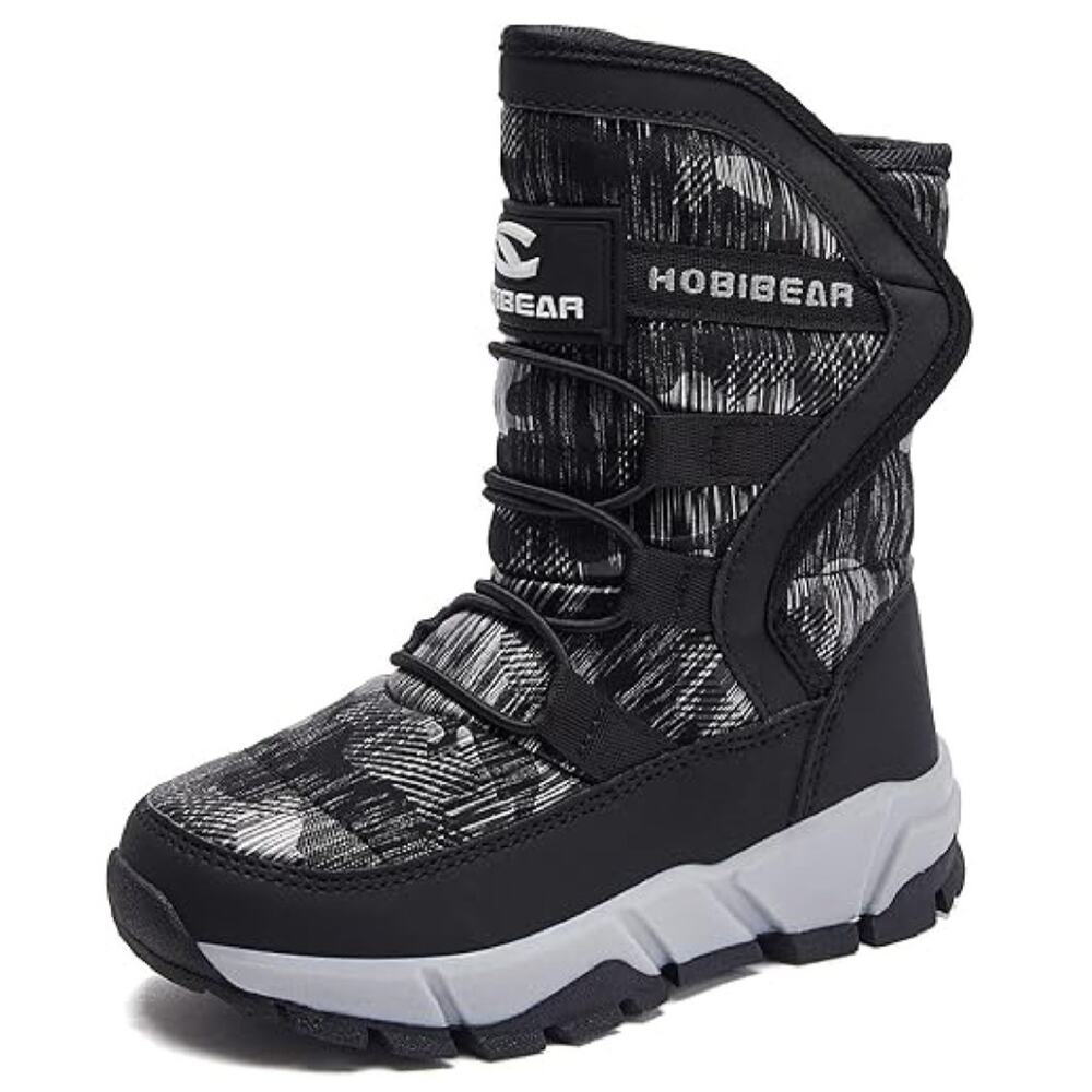 HOBIBEAR Winter Snow Boots Big Kids Sz 2 Boys Gray Fur Lined - Picture 2 of 3